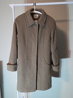 Vintage Women's Taupe Wool Blend Single-Button Pea Coat Size 10 By Luba